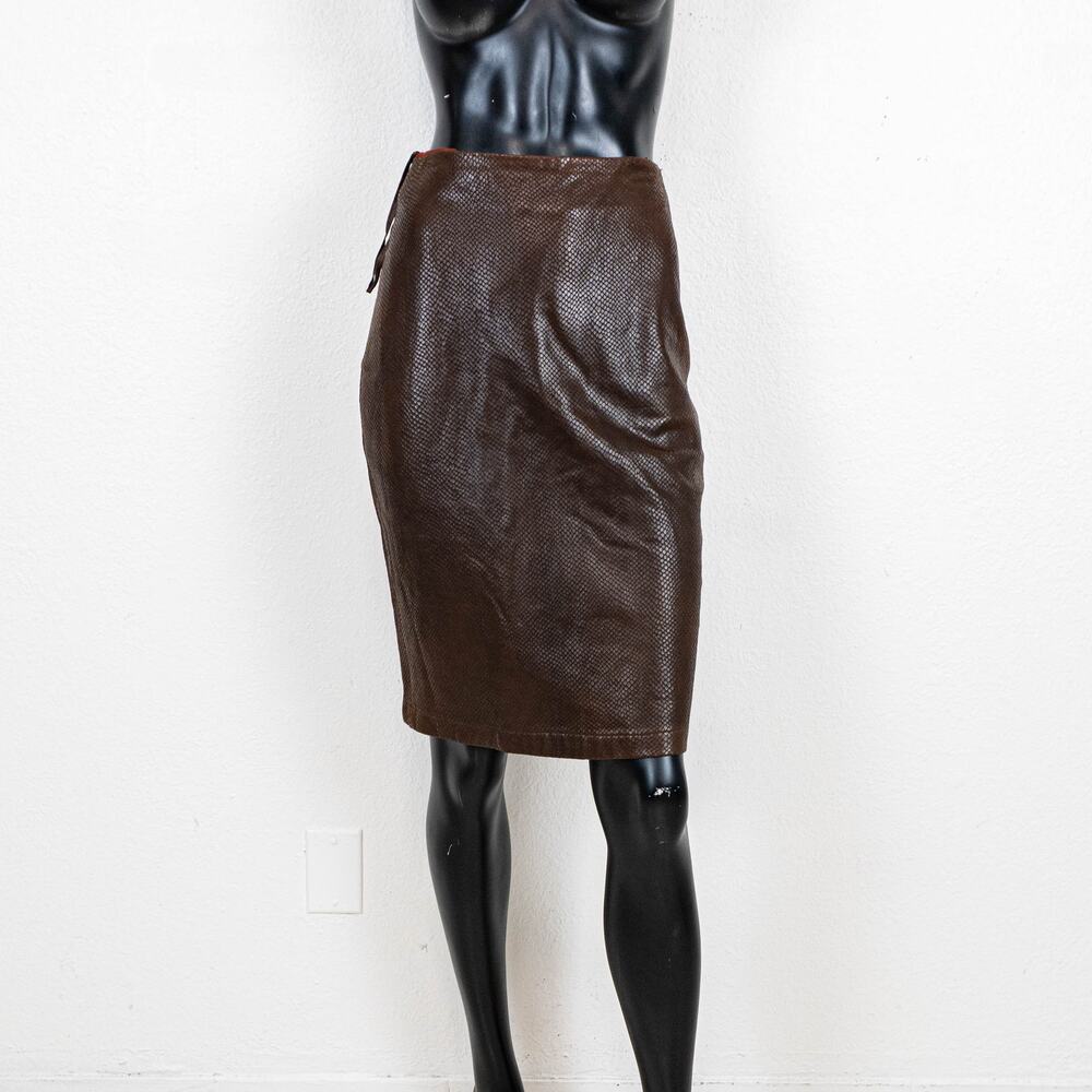 Vintage OMO Norma Kamali Snake Embossed Leather Skirt